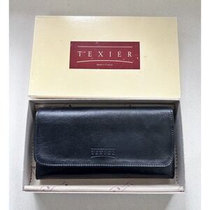 Texier Black Leather Wallet in NOS New In box - Made in France - Super SOFT!!